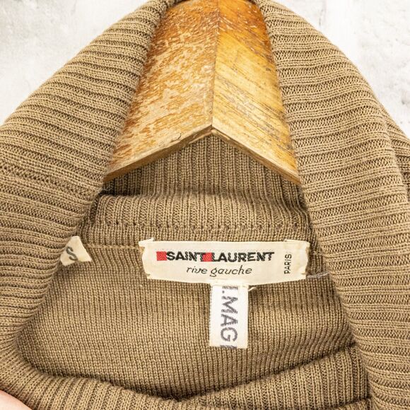 Vtg SAINT LAURENT rive gauche Women's Turtleneck Sweater in light brown sz S - Picture 3 of 9